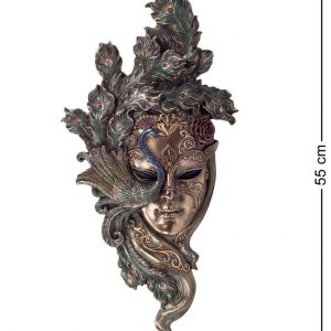Венецианская маска для интерьера "Павлин" бол.- бронза, 55 см.