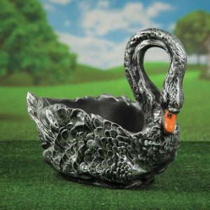 Садовое кашпо для цветов Лебедь большой черный, 50х70 см.