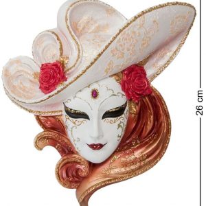 Венецианская маска для интерьера "Розы"- белый, 26 см.