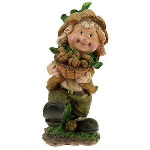 Садовая фигура Гномик с корзинкой тыкв 21х34 см.