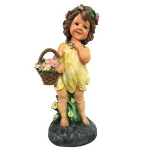 Садовая фигура Девочка на камне с корзиной цветов 48 см.
