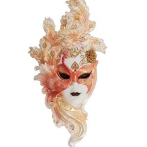 Венецианская маска для интерьера "Павлин" бол.- белый, 55 см.
