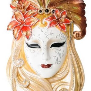 Венецианская маска для интерьера "Лилия" бол.- белый, 51 см.