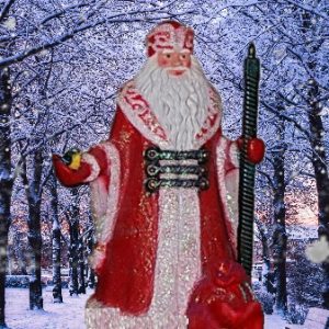 Фигура на новый год Дед Мороз большой с глитером, 107х75 см.