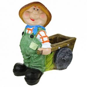 Садовая фигура Садовод с тележкой 55х60 см.