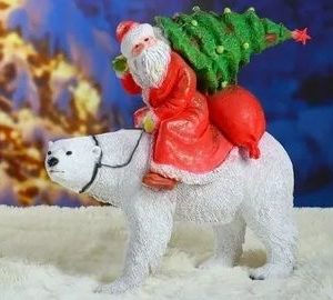 Фигура на новый год Дед мороз на медведе, 47х46х20 см.