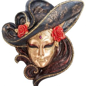 Венецианская маска для интерьера "Розы"- золото, 26 см.