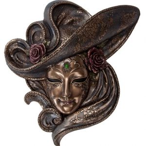 Венецианская маска для интерьера "Розы"- бронза, 26 см.