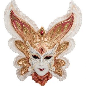 Венецианская маска для интерьера "Бабочка"- белый, 28 см.