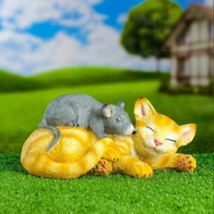 Садовая фигура Кот с мышкой спит, 27 см.