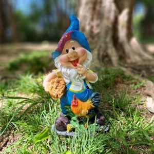 Садовая фигура Гном с пшеницей и петухом 41х22 см.