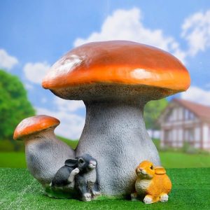 Садовая фигура Гриб белый двойной с зайчатами, 60х65 см.