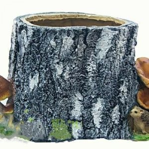 Садовое кашпо для цветов Пень с грибами и ежом, 40х86 см.