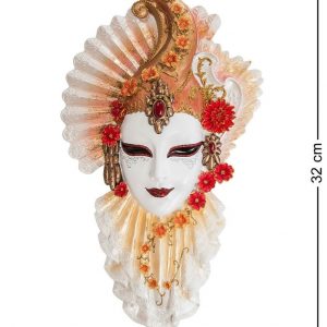 Венецианская маска для интерьера "Рубин"- белый, 32 см.