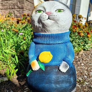 Садовая фигура Кошка с тюльпаном 33х14х16 см