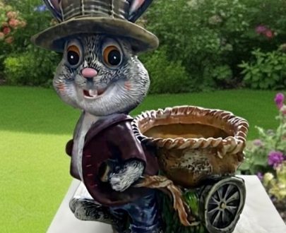 Кашпо Заяц с тележкой 45х20 см.