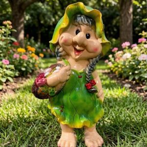 Садовая фигура девочка гном с корзиной 55х26х18 см